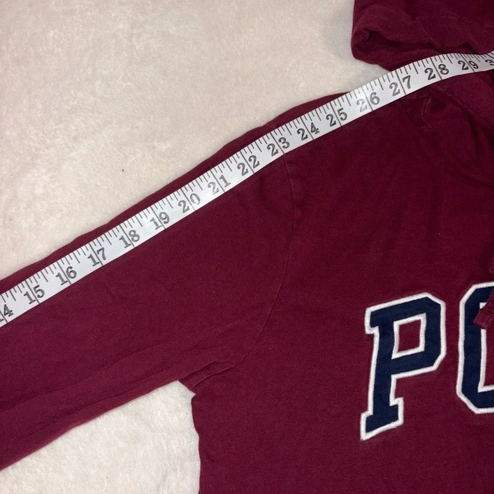 POLO RALPH LAUREN Hooded T-Shirt Mens‎ S Burgundy Long Sleeve Logo Spell Out